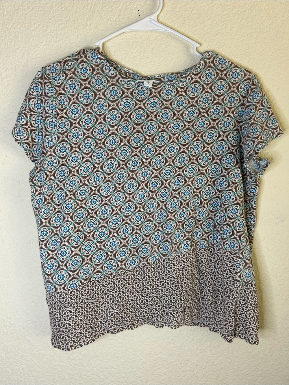 J Jill Brown Teal Boho Aztec Festival Short Sleeve Top Medium Country Rodeo West